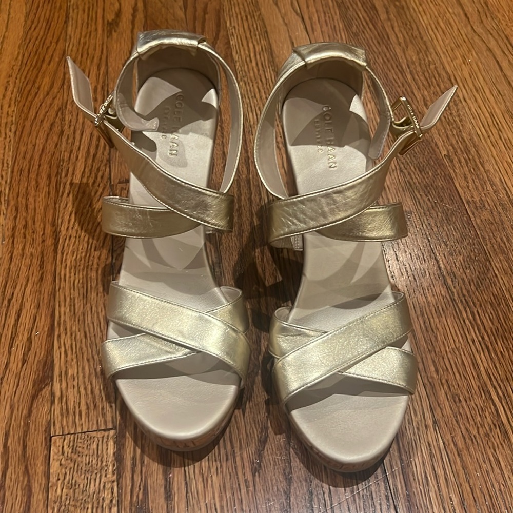 Like New Cole Haan Gold Wedge Sandals